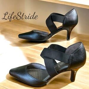LifeStride-Size 6.5 “Kiara” black, cross cross comfort system heels. Like new!